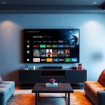 Iron tv pro displayed on a premium flat-screen TV in a cozy living room.
