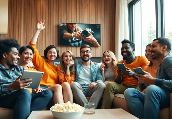 Viewers enjoying diverse content with Iron tv pro across various devices in a cozy living room setting.