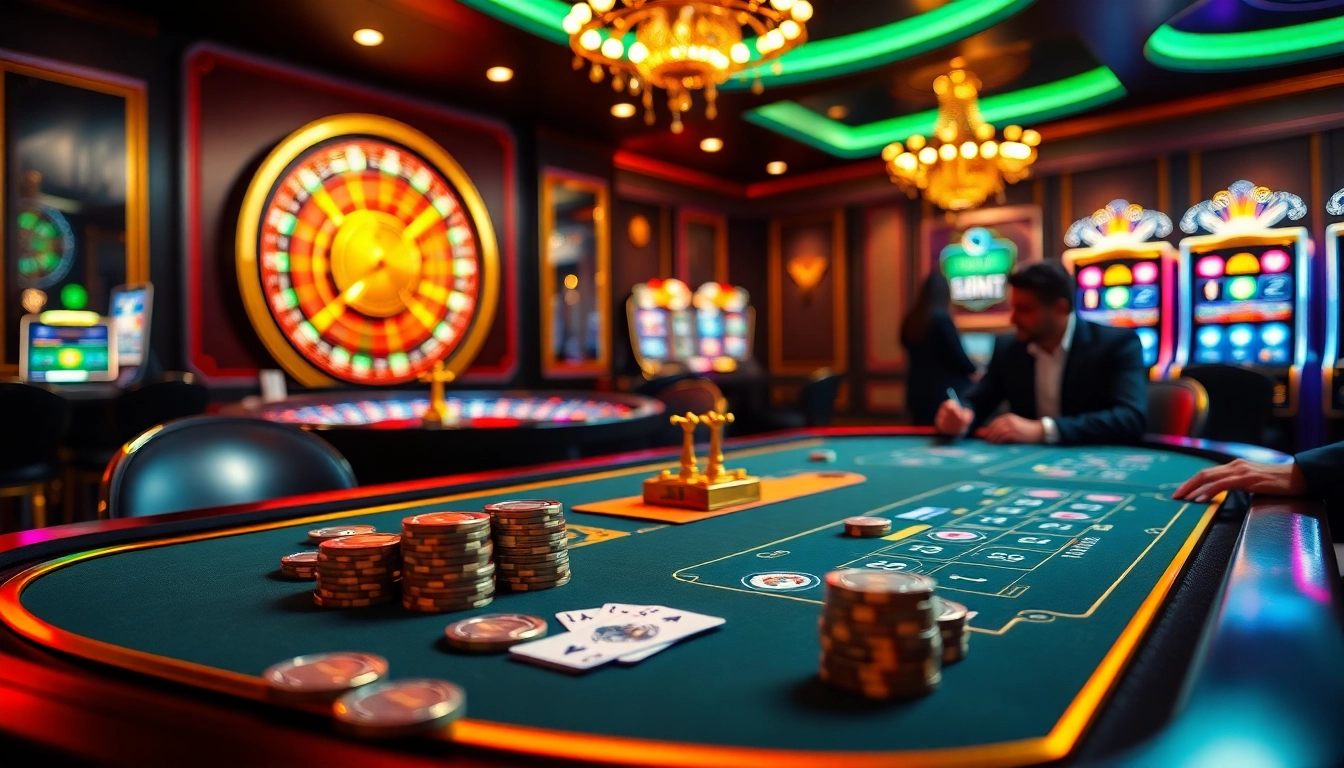 Casino nouveau en ligne excitement with vibrant tables, colorful slot machines, and professional gameplay.