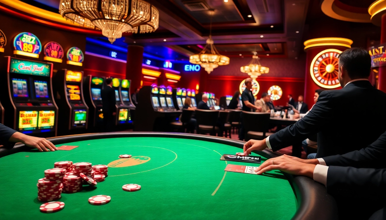 High-stakes poker at a casino featuring CM88 branded chips and luxurious decor.